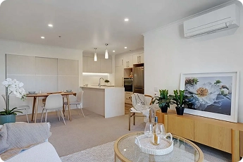 Refurbished apartment living area at Lady Allum Retirement Village