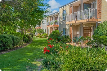 Apartments and landscaped gardens at Lady Allum Retirement Village