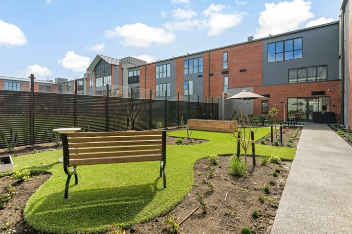 Outdoor living space at Richard Hadlee Retirement Village